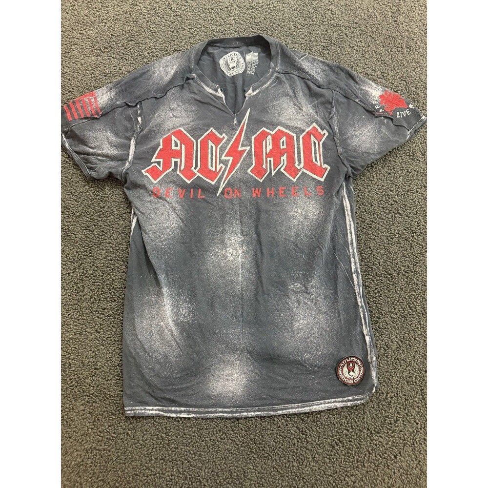 Affliction Mens Polo T-shirt American Customs Motor Club Black Short Sleeve Sz L
